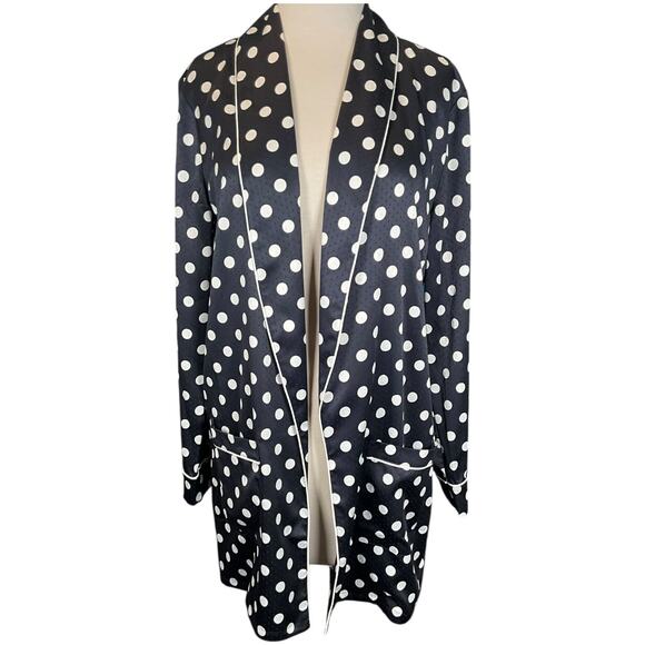 Something Navy Navy Blue & White Polka Dot Satin Pajama Robe – Size Small - Picture 1 of 10